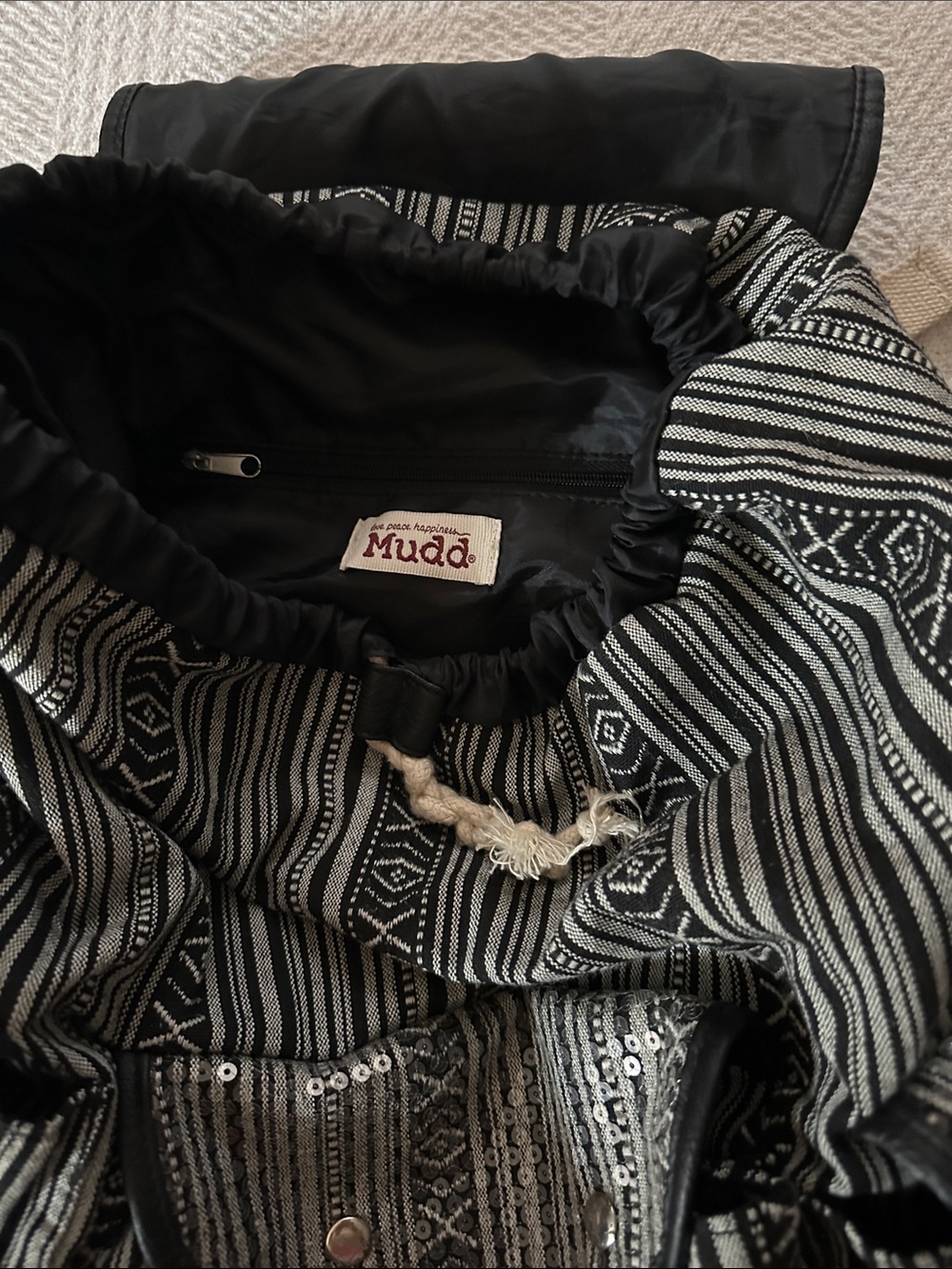 Mudd Black & White Striped Backpack with Sequin Accent